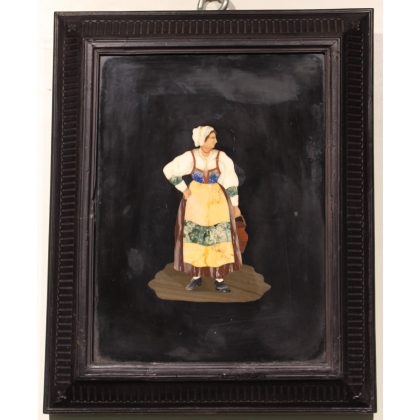 Paire de tableaux "Personnages" en pierre dûre
