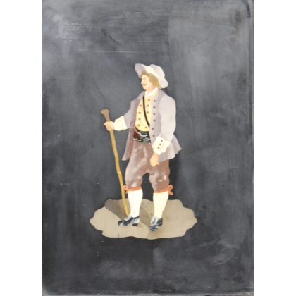 Paire de tableaux "Personnages" en pierre dûre