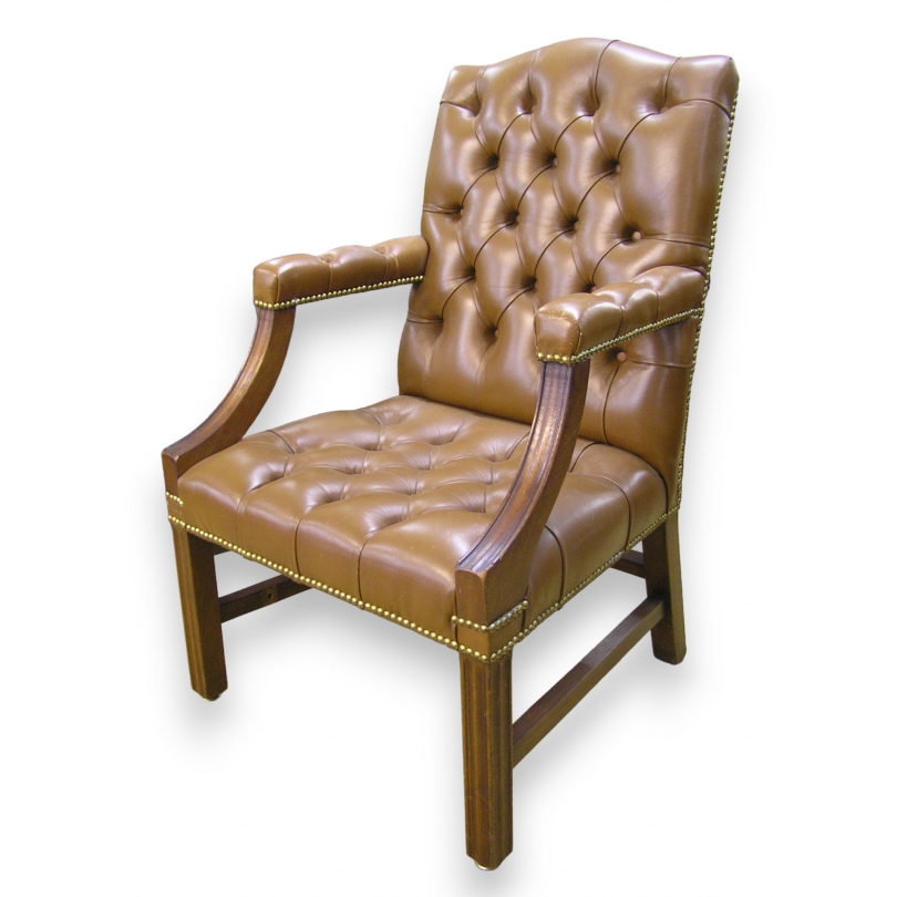 Brown leather tufted English armchair by  Moinat SA  - Antiques and home décor