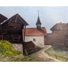Tableau \"Village du Valais\" signé J. JUNGO