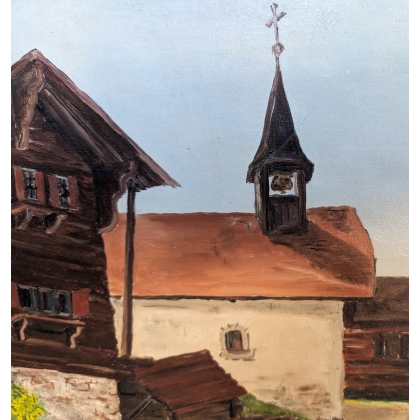 Tableau \"Village du Valais\" signé J. JUNGO