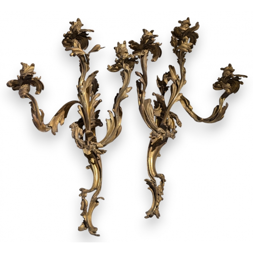 Pair of Louis XV-style wall lights with three arms