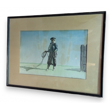 Aquarelle \"Gaucho\" signée Tito SAUBIDET 1932