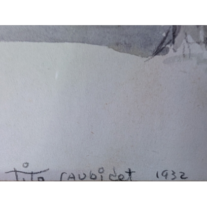Aquarelle "Gaucho" signée Tito SAUBIDET 1932