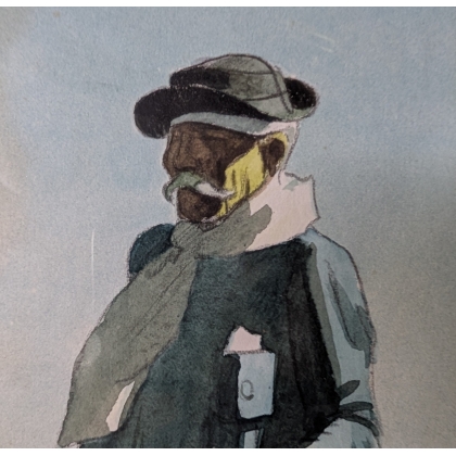 Aquarelle "Gaucho" signée Tito SAUBIDET 1932