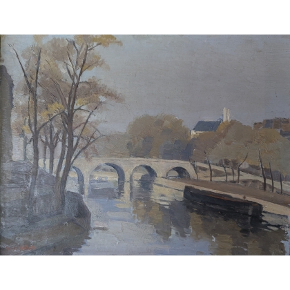 Tableau \"La Seine à Paris\" signé VALLETTE