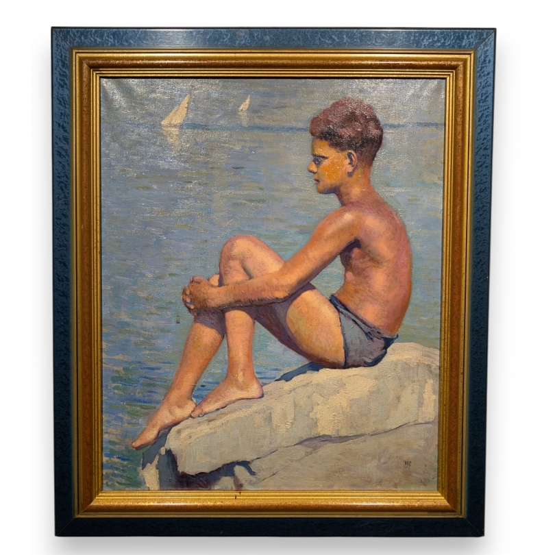 Tableau \"Jeune baigneur\" attribué à DAREL