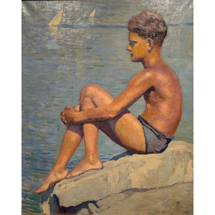 Tableau \"Jeune baigneur\" attribué à DAREL