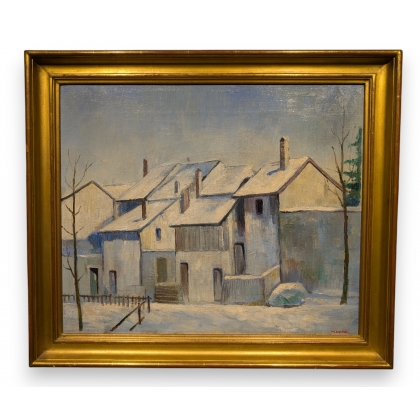Tableau \"Village dans la neige\" signé M. DROZ