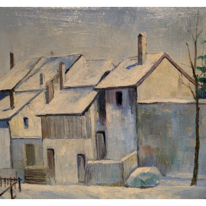 Tableau \"Village dans la neige\" signé M. DROZ