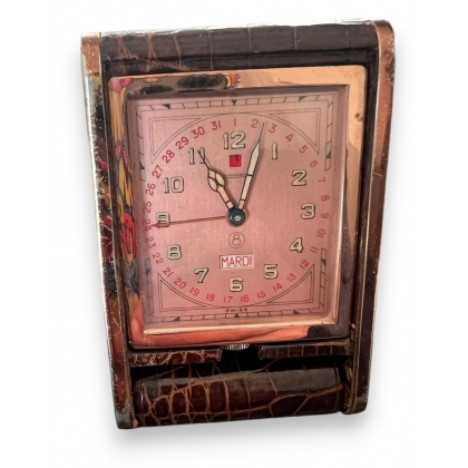 LECOULTRE travel clock in crocodile leather