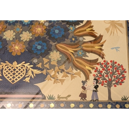 Découpage "Bouquet bleu" signé A. ROSAT
