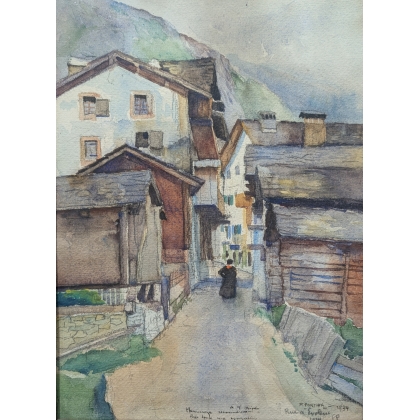 Paire d'aquarelles "Evolène" signé F. PORTIER