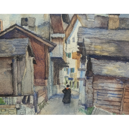 Paire d'aquarelles "Evolène" signé F. PORTIER