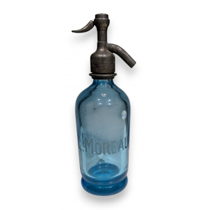 Siphon en verre bleu L. MOREAU