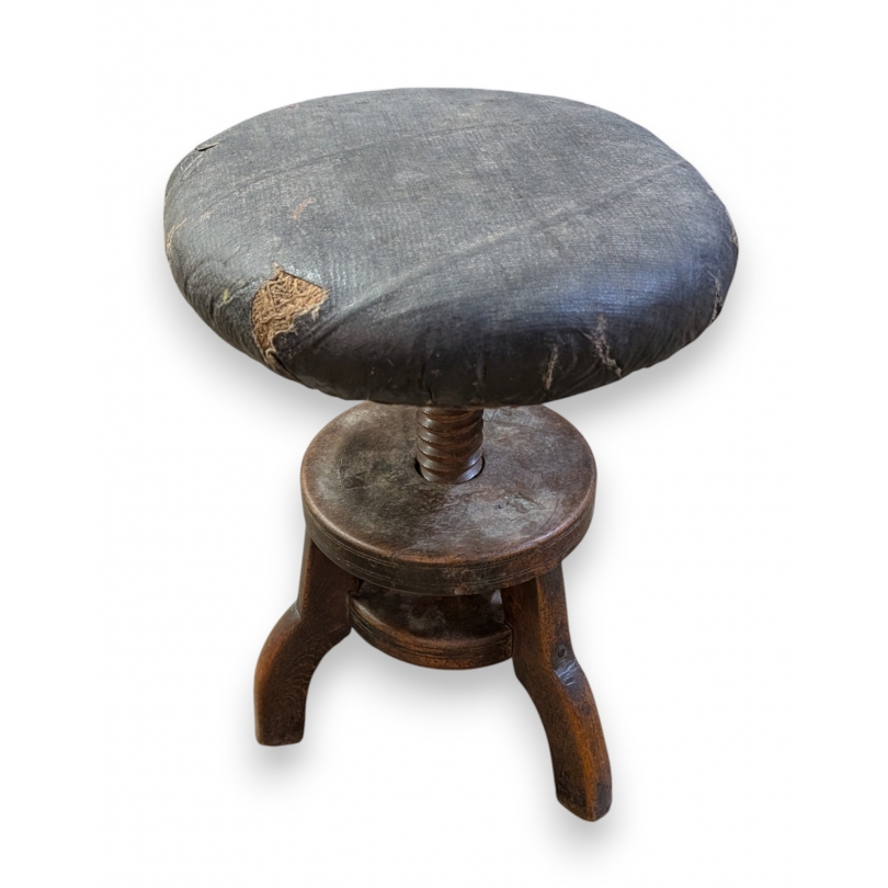 Tabouret de piano à vis, toile cirée noire