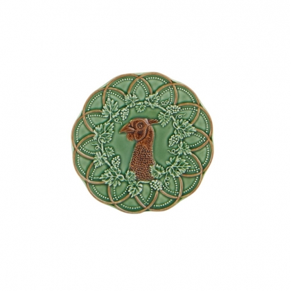 Petite assiette en faïence verte chasse Faisan