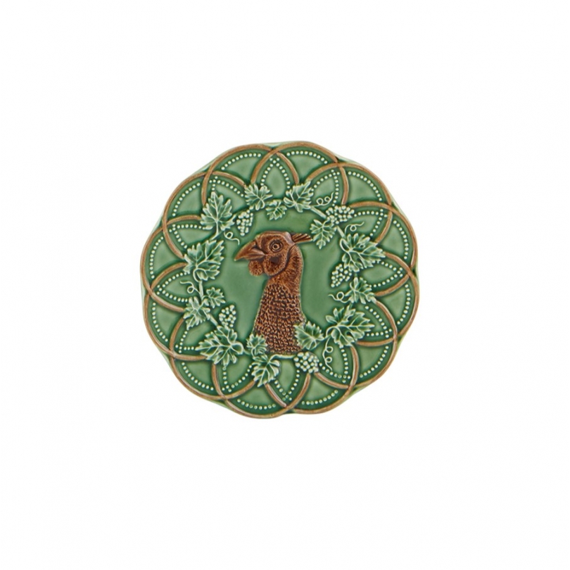 Petite assiette en faïence verte chasse Faisan