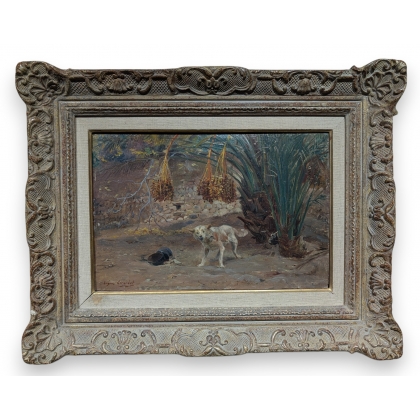 Tableau \"Chien en Algérie\" signé Eugène GIRARDET