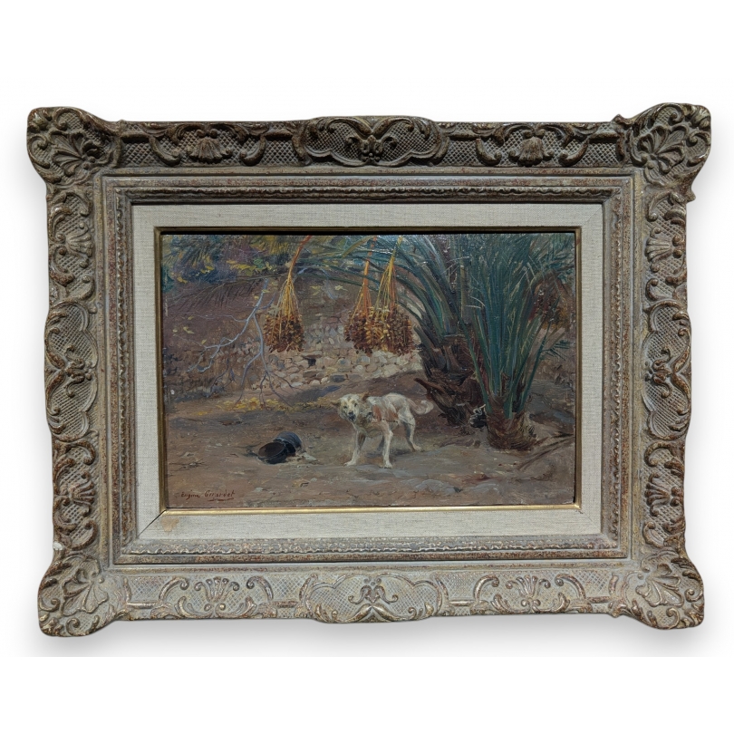 Tableau \"Chien en Algérie\" signé Eugène GIRARDET
