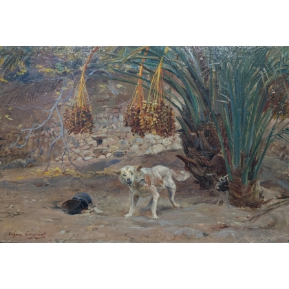 Tableau \"Chien en Algérie\" signé Eugène GIRARDET