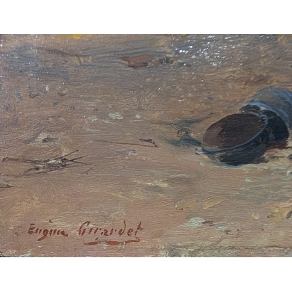 Tableau \"Chien en Algérie\" signé Eugène GIRARDET
