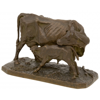 Bronze \"Vache et veau\" signé P.J. MÈNE