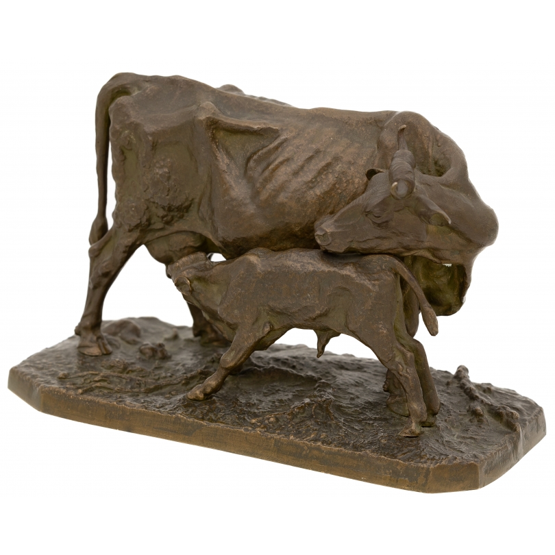 Bronze \"Vache et veau\" signé P.J. MÈNE