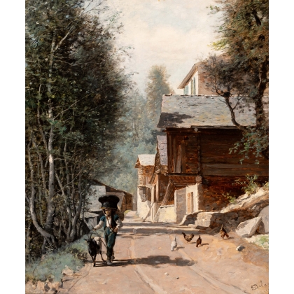 Tableau \"Sur le chemin de Salvan\" signé DELAPEINE