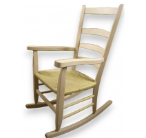 Fauteuil à bascule, bois brut, paillé