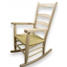 Fauteuil à bascule, bois brut, paillé
