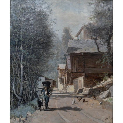 Tableau \"Sur le chemin de Salvan\" signé DELAPEINE
