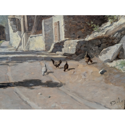 Tableau \"Sur le chemin de Salvan\" signé DELAPEINE