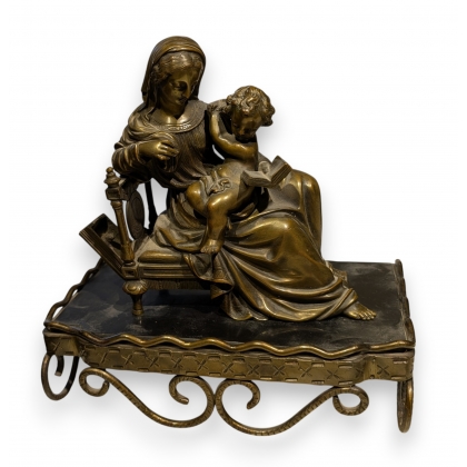 Dessus de pendule \"La lécture\" en bronze