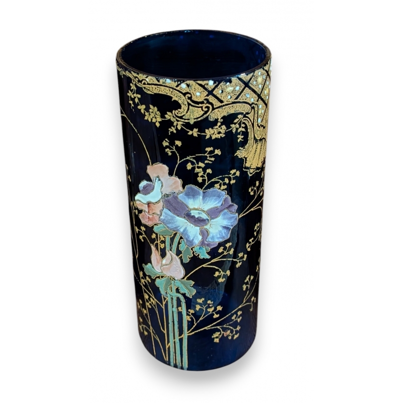 Vase tube bleu cobalt Coquelicots
