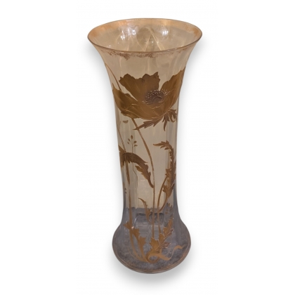 Gold-decorated glass tube vase, Poppy design