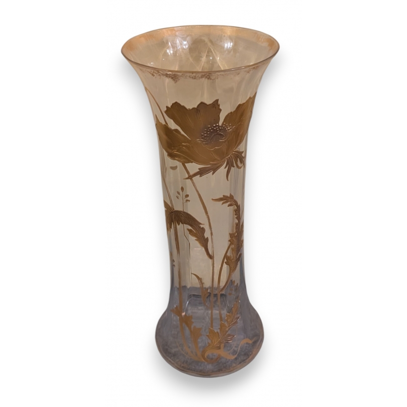 Gold-decorated glass tube vase, Poppy design