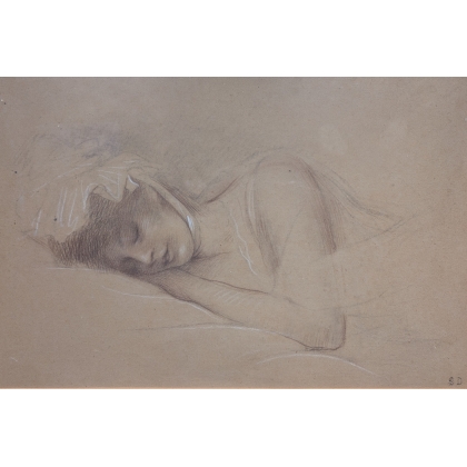Pastel "Jeune femme endormie" signé SD
