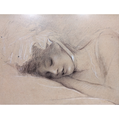 Pastel "Jeune femme endormie" signé SD
