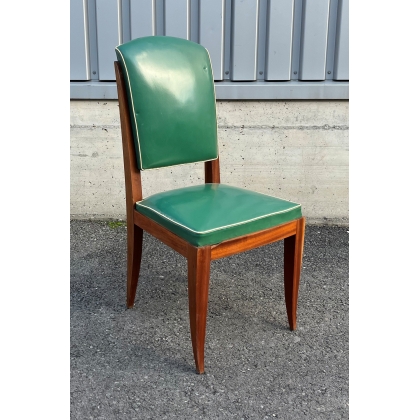 Suite de 6 chaises Art Deco en acajou et cuir vert