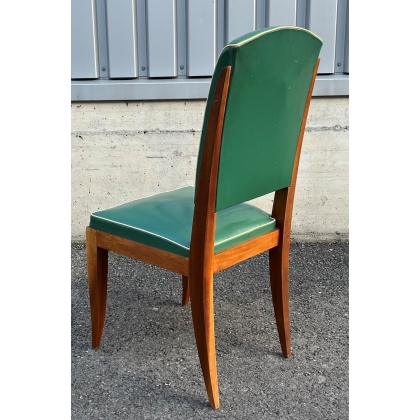 Suite de 6 chaises Art Deco en acajou et cuir vert