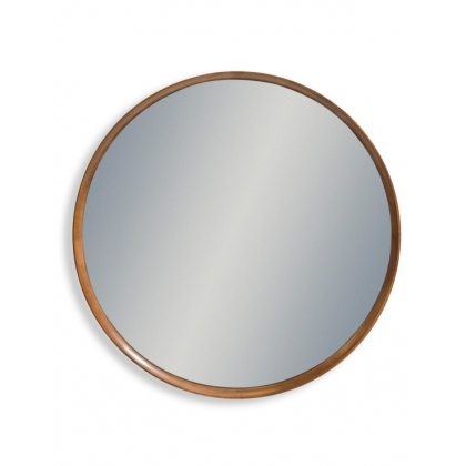 Grand miroir rond cadre en chêne