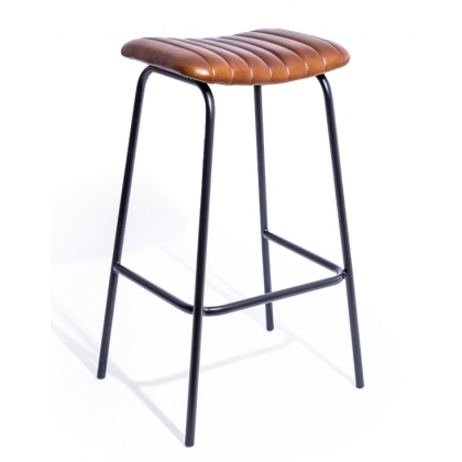 Tabouret de bar industriel cuir brun