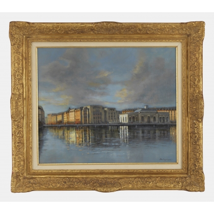 Tableau \"Pont de la machine\" signé DELAPIERRE