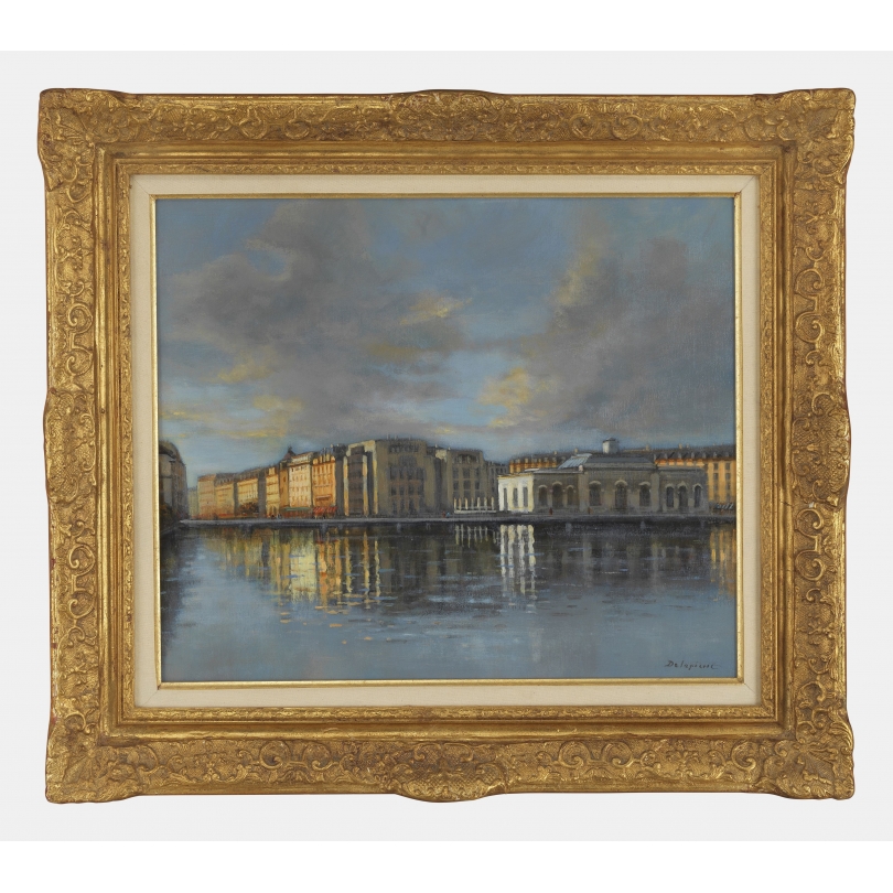 Tableau \"Pont de la machine\" signé DELAPIERRE