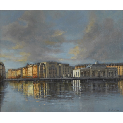 Tableau \"Pont de la machine\" signé DELAPIERRE