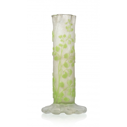Vase tube "Feuillage vert" signé GALLÉ