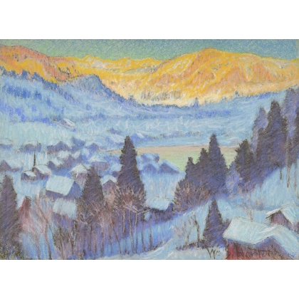 Pastel "Gstaad à l'aube" signé W. S. HORTON
