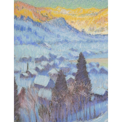 Pastel "Gstaad à l'aube" signé W. S. HORTON
