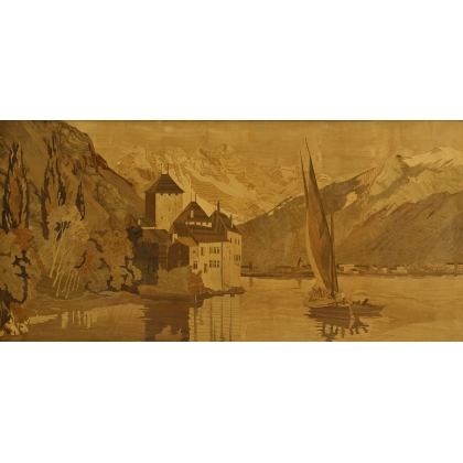 Panneau "Le château de Chillon" signé ROSEANAU